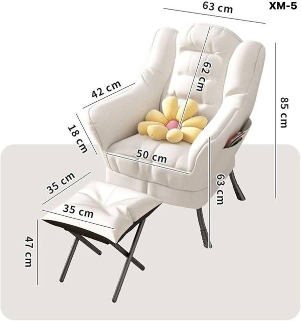 Ensemble de fauteuils de salon et repose-pieds rembourrés – Chaise de salon moderne en tissu de coton avec repose-pieds pliable